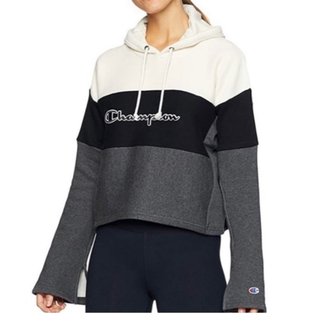 Champion Reverse Weave Crop Color Block Hoodie Women’s Medium Black & White